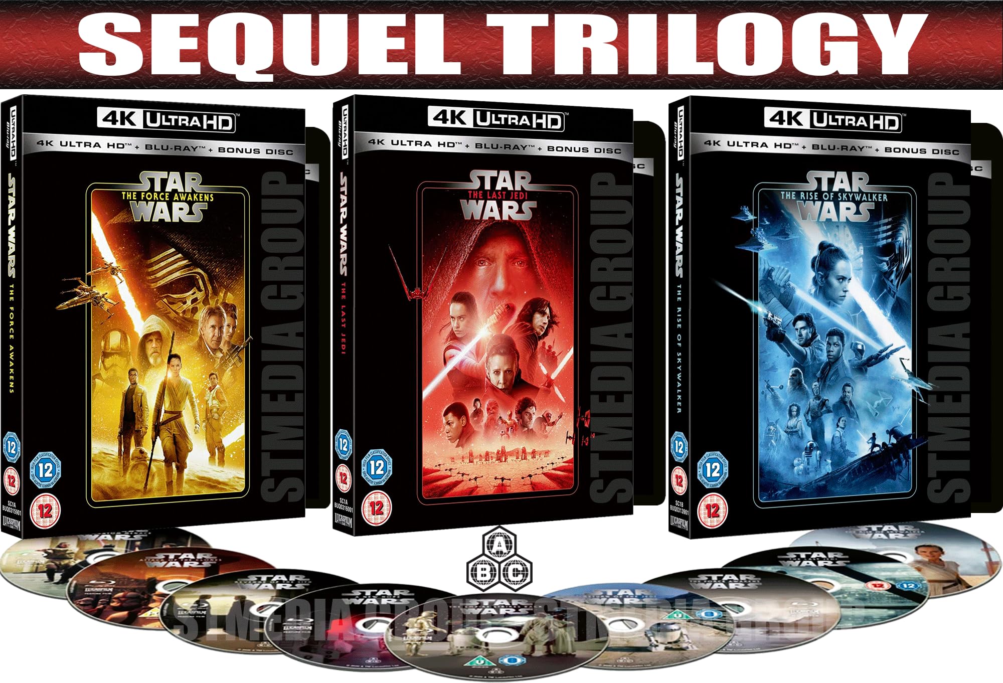 Star Wars Sequel Trilogy: The Force Awakens / The Last Jedi / The Rise of Skywalker [9-Disc Set] [4K UHD + Blu-ray] [Region Free]