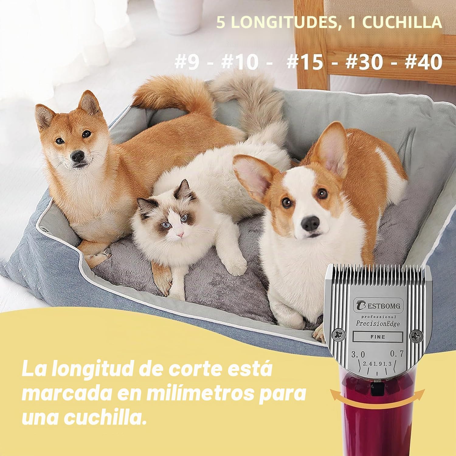 BESTBOMG Cuchillas profesionales 5 en 1 para perros con longitud de corte ajustable de 0,7 a 3 mm, compatible con Wahl Arco, Bravura y Moser Arco 1870/1871/1872/1873/1854, 2 unidades