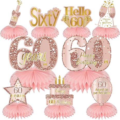 80 Pieces Rose Gold 60th Birthday Stickers - 1.5 Inch Round Party Decorations & Favor Stickers