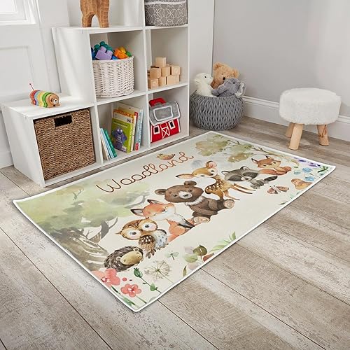 HawSkgFub Alfombra para sala de juegos de animales del bosque, oso del bosque, zorro, ciervo, búho, ardilla, antideslizante, alfombra de juego para disponible en Yaxa Peru