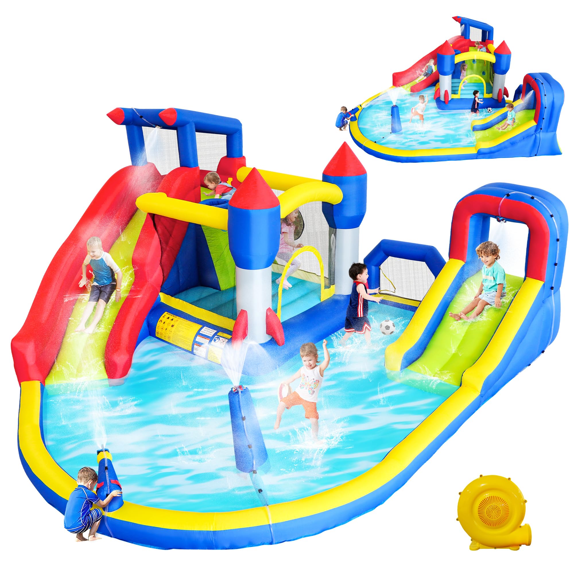 Inflatable Bounce House for Kids, Blow Up Water Slides | Bouncy Castle, Blow Up Water Slides, Climbing Wall, Target Balls Game Blower Included