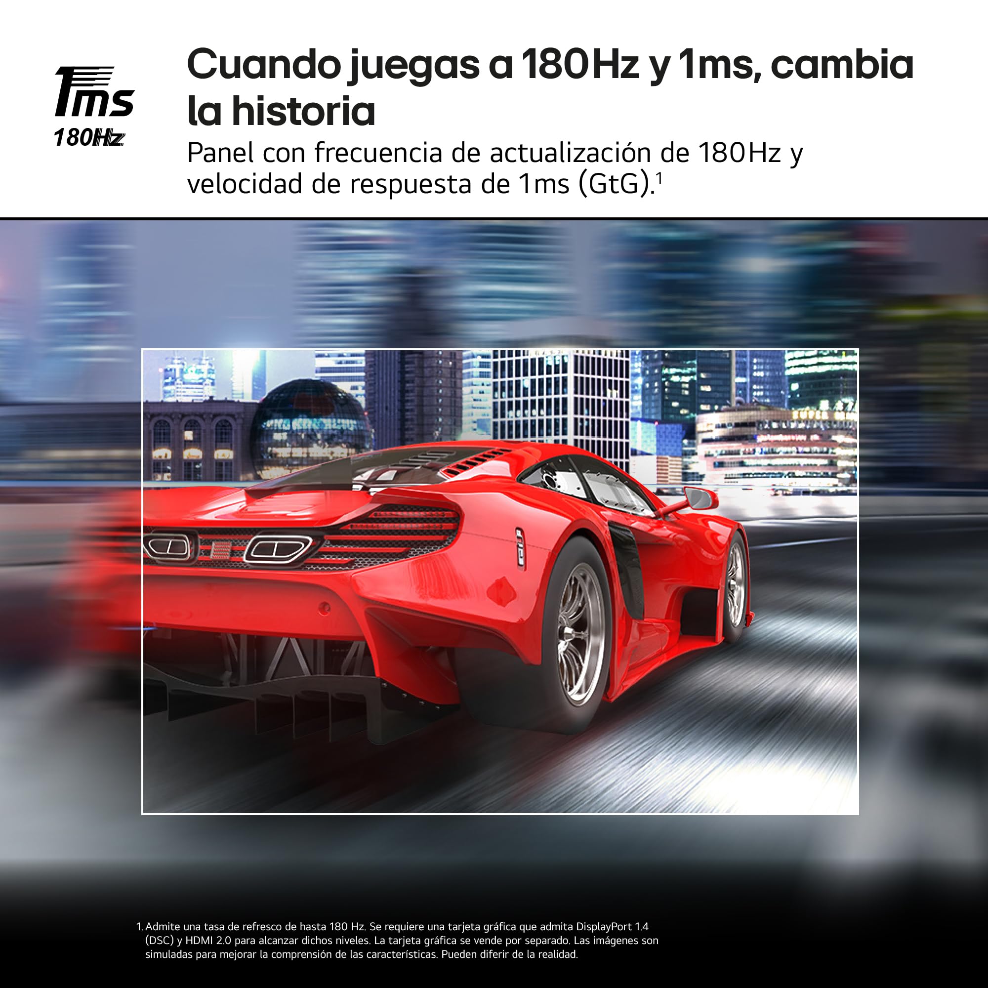 LG 32GS85Q-B - Monitor Gaming UltraGear, 31.5", IPS QHD (2560 x 1440), 16:9, 180 Hz, 1 ms GtG, HDR10, AMD FreeSync Premium, Altura e Inclinación Ajustables, Negro