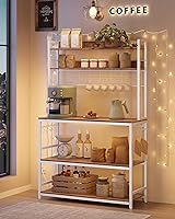 Vista 33 de VASAGLE Hutch - Estante para panaderos con toma de corriente, soporte para microondas de 14 ganchos, barra de café ajustable con panel de alambre