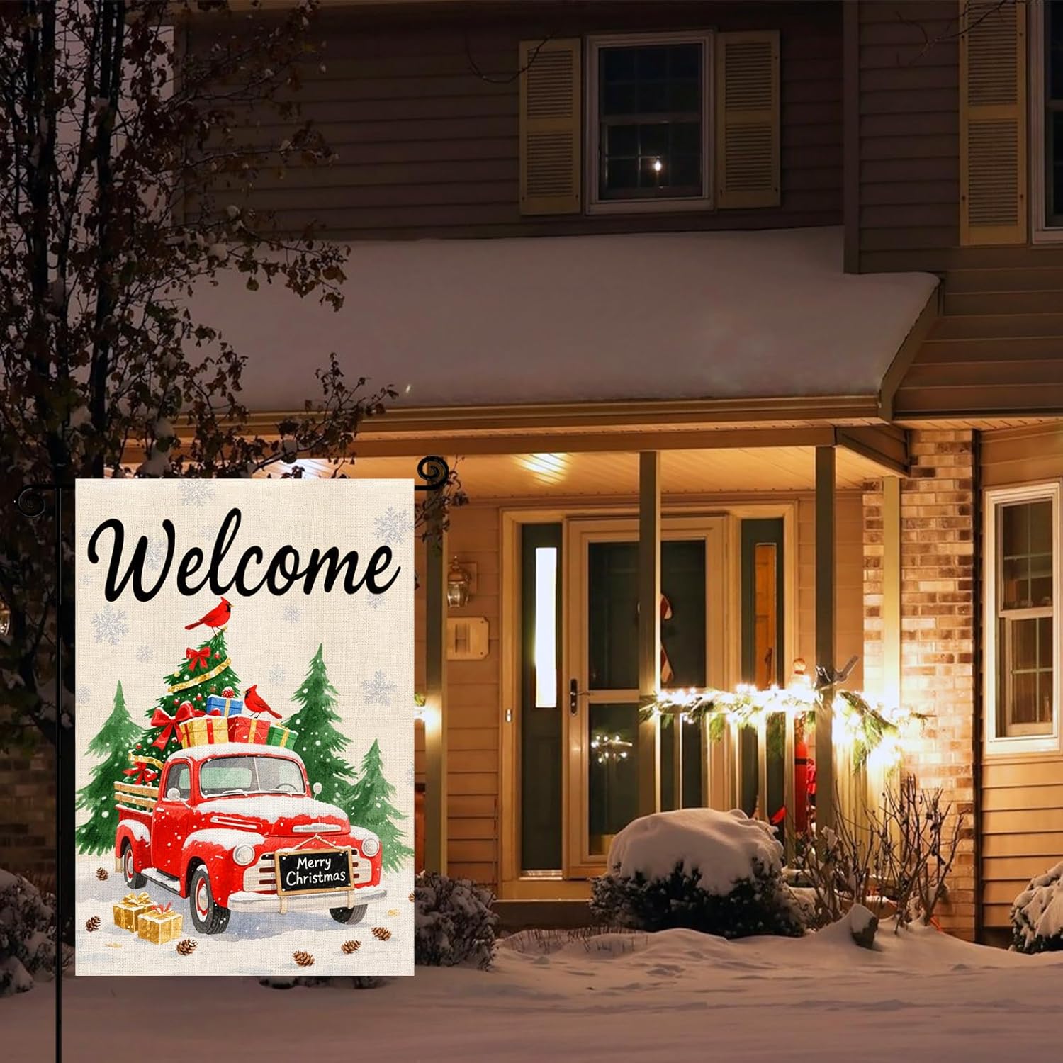 Christmas Garden Flag 12x18 Inch Double Sided Outside for Red Truck Rustic Winter Holiday Yard Outdoor Flag - Image 6