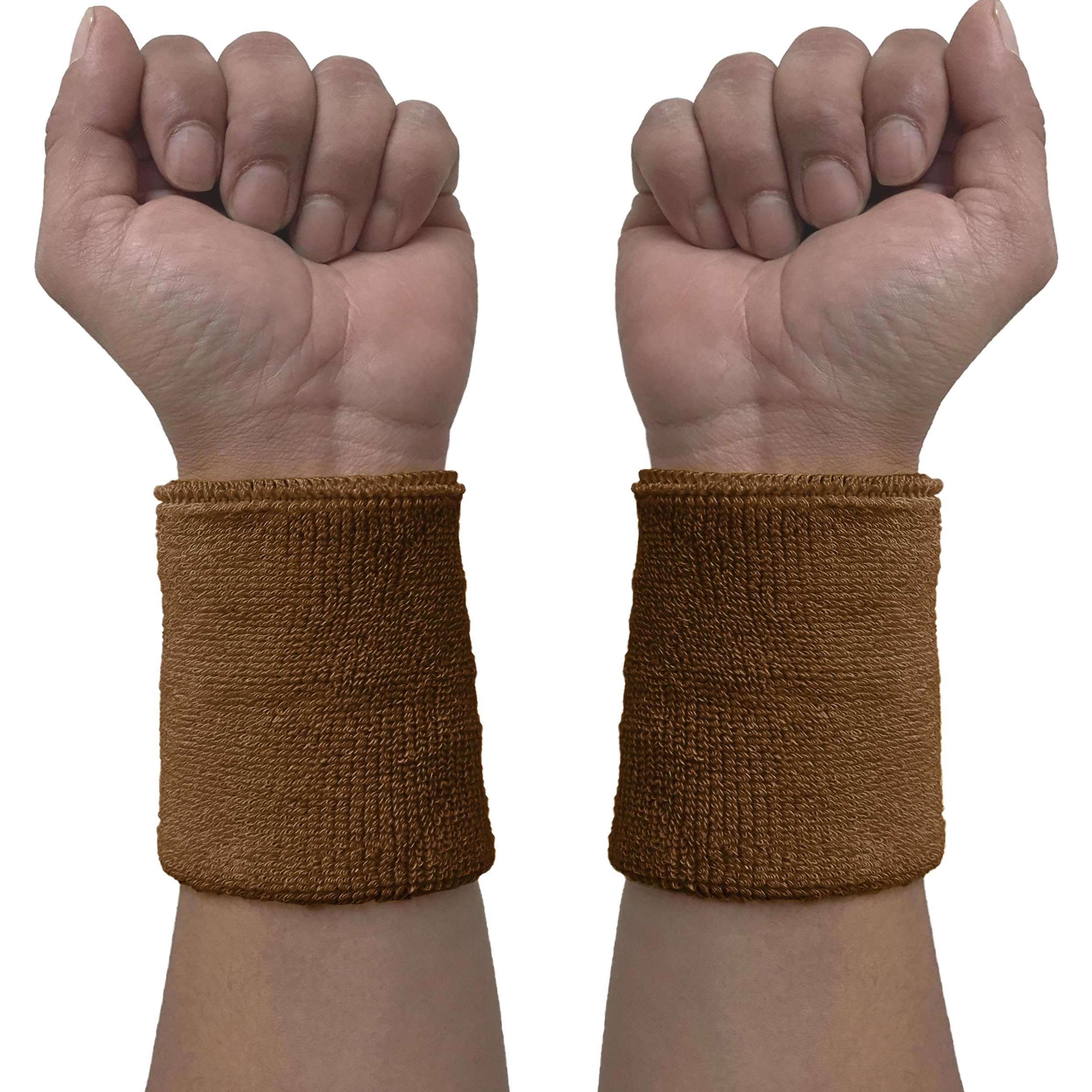 Couver Wrist Sweatband - Solid Cotton Terry Cloth Sport Wristband, 1 Pair, Taupe