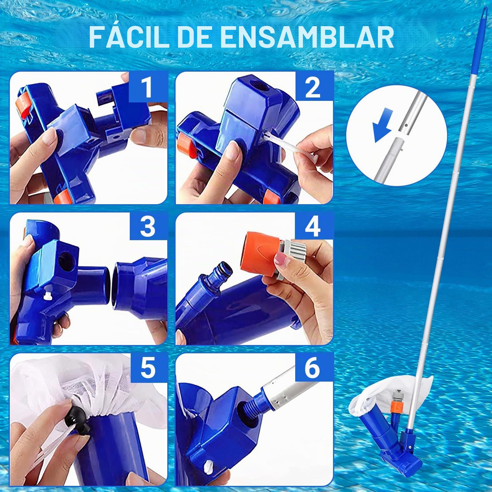 Kit Limpiador de Piscinas Manual, Aspiradora de Fondo de Piscina Portátil, Piscina Limpieza, Limpiador de Piscinas Limpiadores para Piscinas, Fuentes, Bañeras