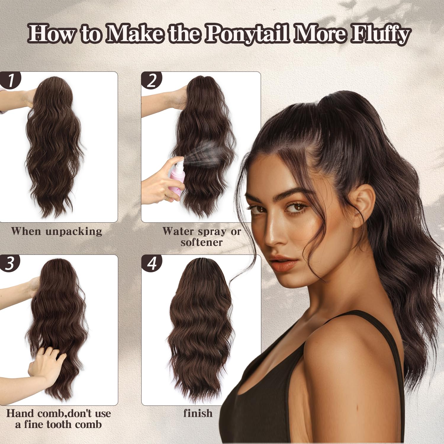 FREEMEIGE Ponytail Extension 16" Wavy Pony Tails Hair Extensions Clip in Ponytail Synthetic Claw Clip Ponytail Extension Hairpiece for Women