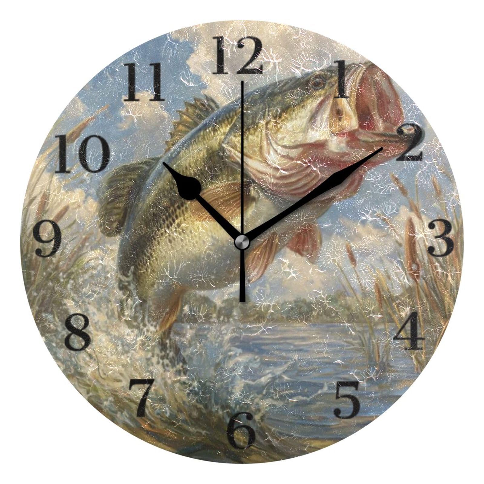 Ensound Big Bass Fish Wall Clock Silent Non-Ticking Battery Operated Clocks 12 Inch for Kitchen Home Living Room