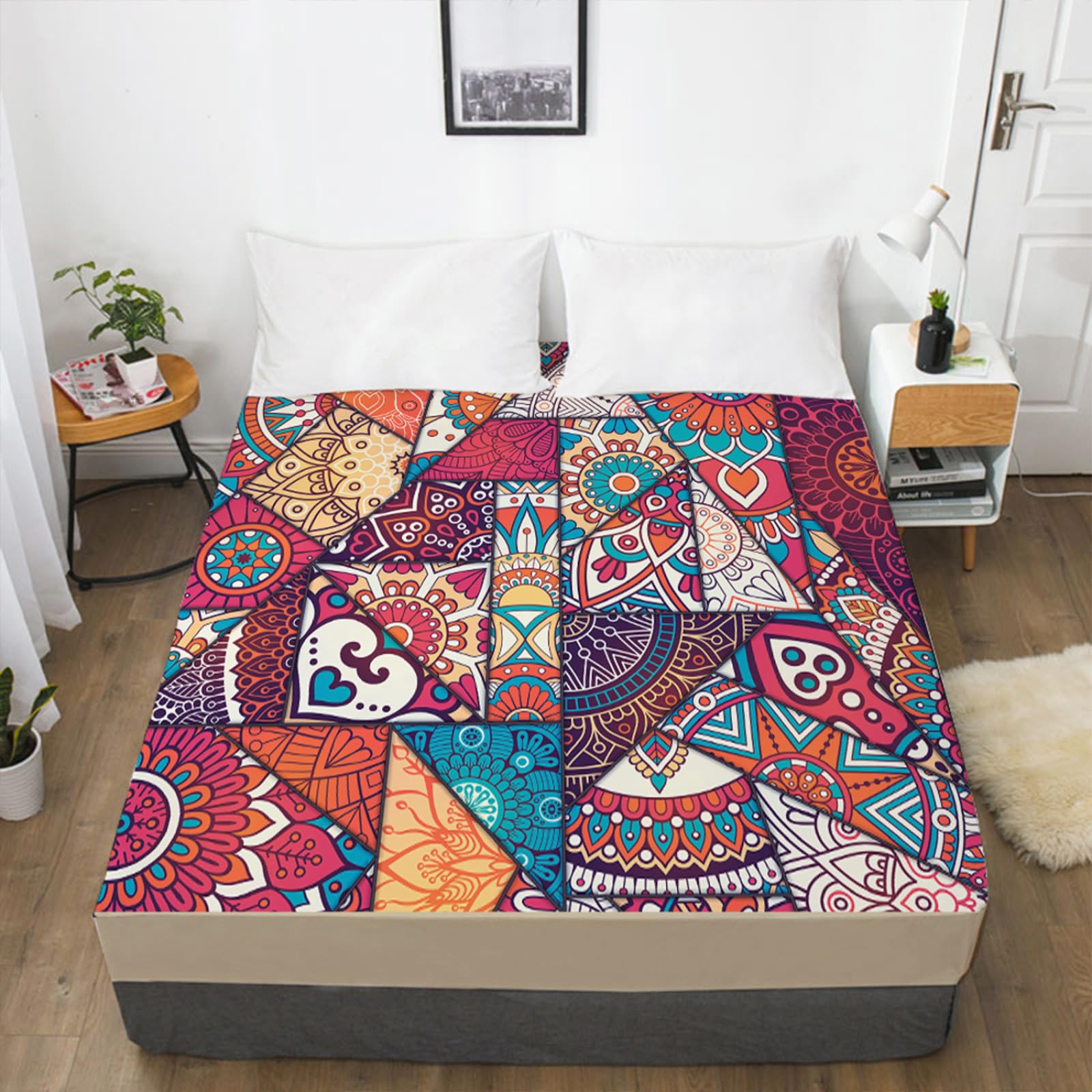 Sabana Bajera 200x200 Corazón Blanca Azul Sabanas 200x200 Protector Cama Transpirable Cubre Colchon Lavable Sabanas Microfibra Sábanas Elastico Sábanas Ajustable Funda Colchon Cubrecolchon
