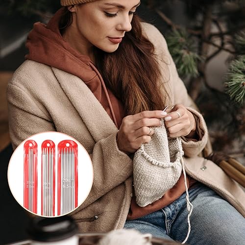 Miniatura 7 de Juego de 55 agujas de tejer de 11 tamaños, juego de agujas de tejer rectas de metal de 7.9in, agujas de punto de suéter de doble punta, agujas de