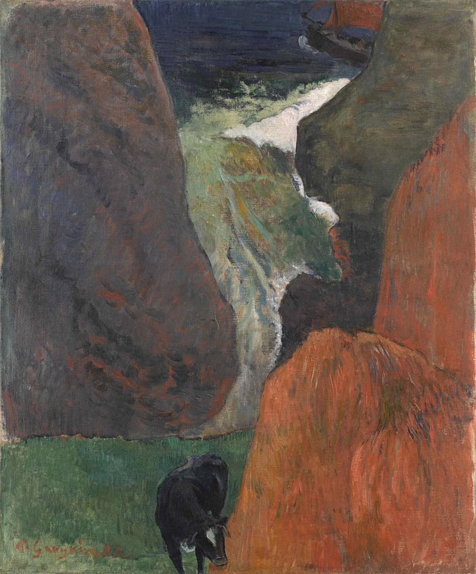 ARTXLXXBN Famous Prints Artwork Pictures Poster Painting Art Marine Avec Vache by Paul Gauguin Artwork Landscape Pictures for Home Decor 60x90cm
