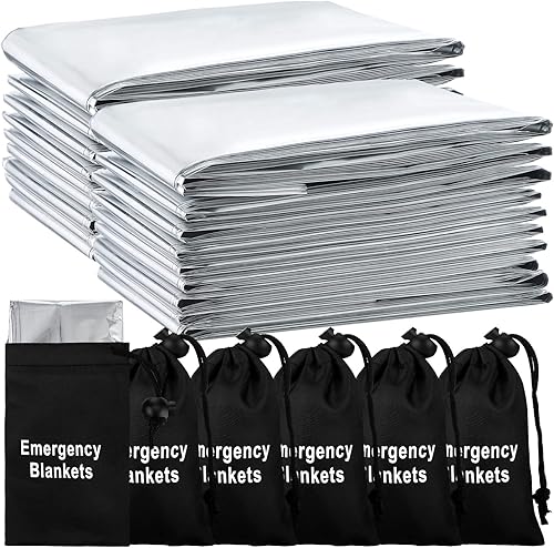 Weysat Juego de 50 mantas térmicas de película de poliéster de emergencia con bolsas de nailon Ripstop, juego de bolsas de poliéster para