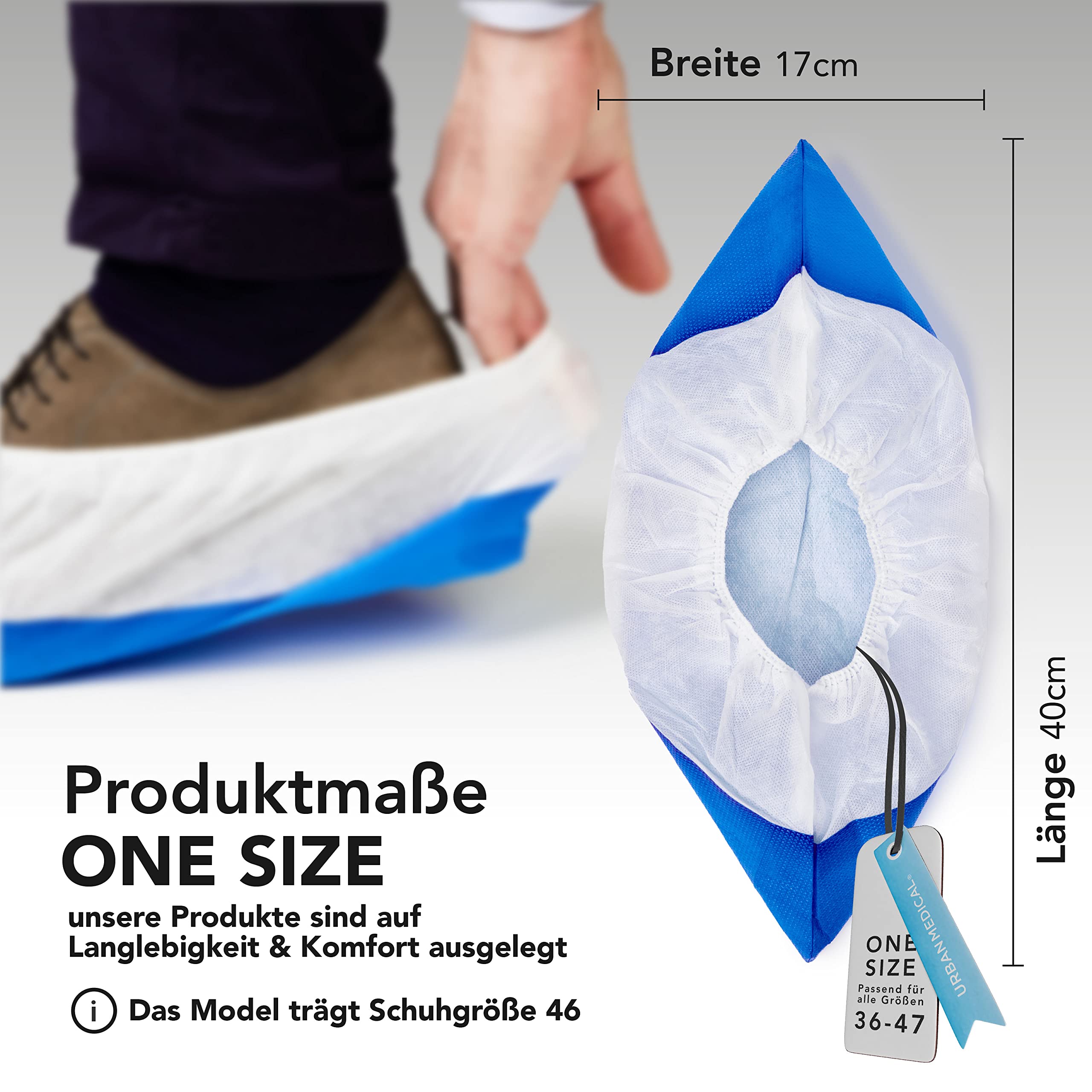 100x Extra starke 12g Einweg/Mehrweg Schuhüberzieher mit rutschfester Sohle - LONG LIFE - Wasserdicht & reißfest - Überschuhe für In- und Outdoor - ONESIZE