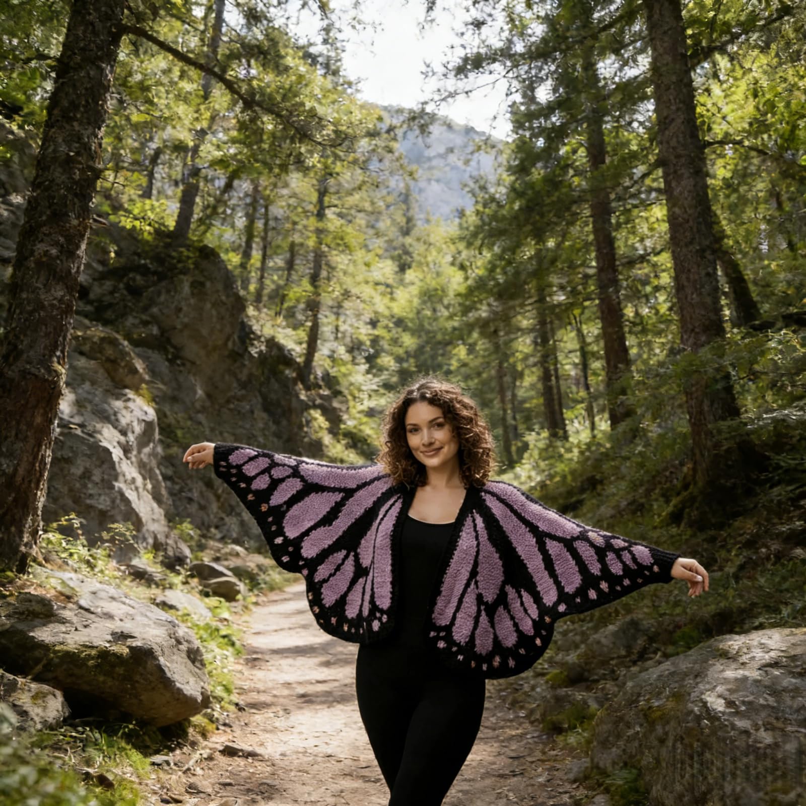 2026 wielokolorowy monarcha motyl dzianinowy kardigan, otwarty przód szydełkowany monarcha motyl kardigan/sweter boho dzianinowy okrycie