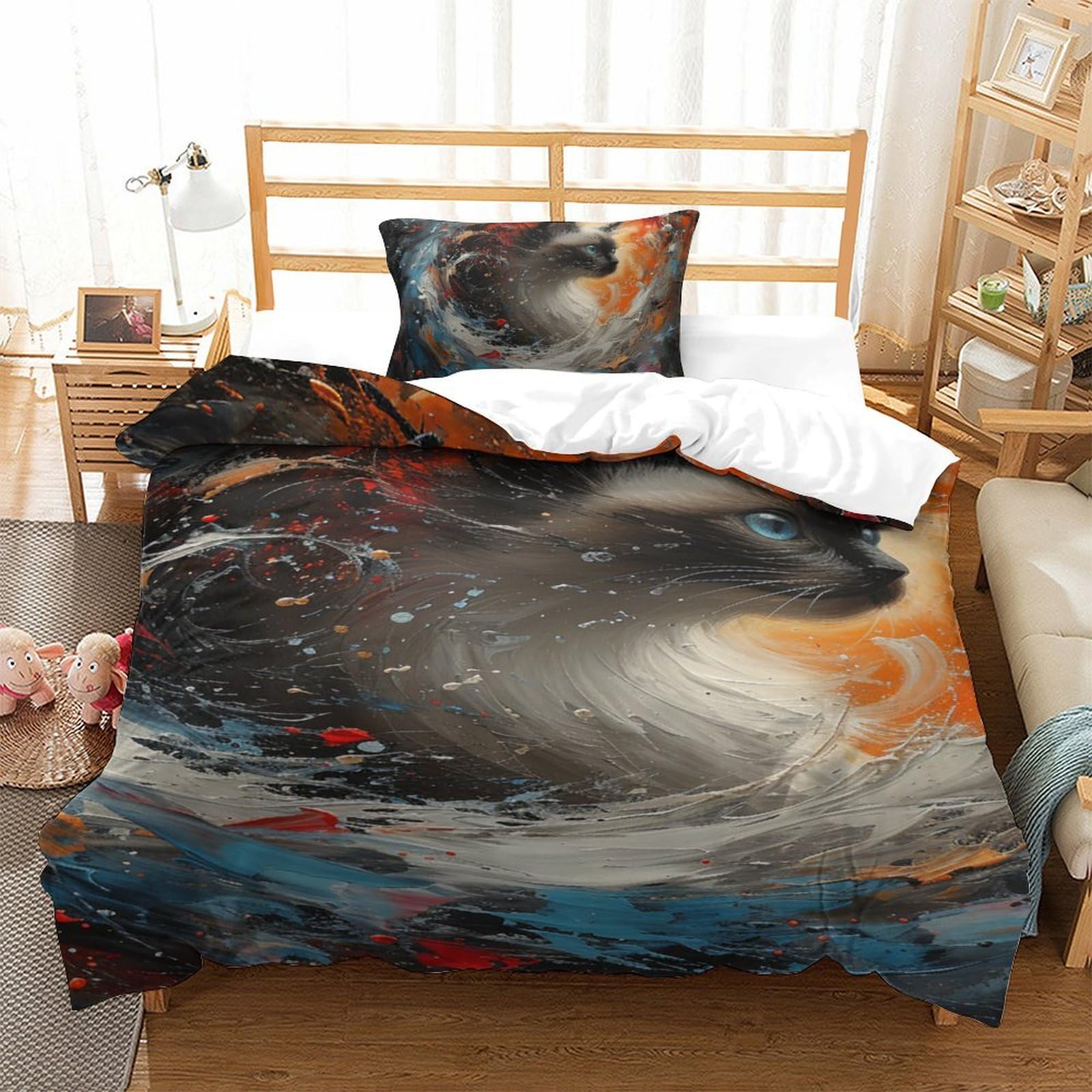 Housse de couette chat flamme 3D pour apporter de la magie et du réconfort au coucher