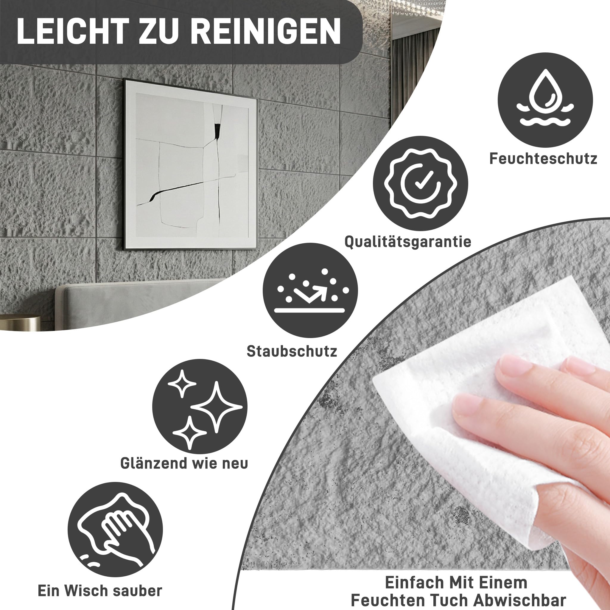 XMTECH Panele ścienne 3D o wyglądzie kamienia, 120 x 60 cm, PU okładzina ścienna, panele ścienne, wygląd kamienia naturalnego, do wnętrz, salonu, kuchni, łazienki – model A, antracyt, 3 cm, 3 sztuki
