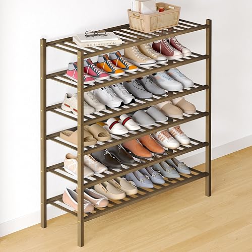 Miniatura 103 de Smiry Zapatero de bambú para clóset, organizador de zapatos apilable de 4 niveles largo de madera, estante de almacenamiento de zapatos Negro