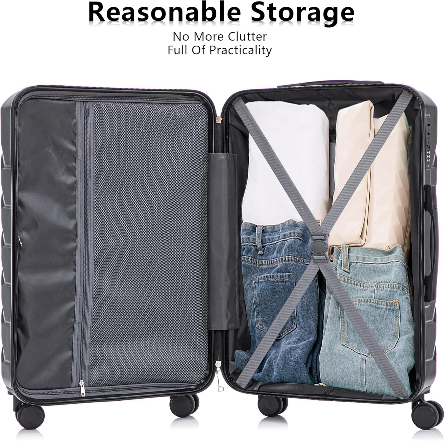 Merax Luggage Set, 3 Piece Hardside Suitcase Set, 20-inch, 24-inch, 28-inch Luggage, Carry on Luggage Set, Travel Luggage Set, Large Suitcase with Wheels,Black