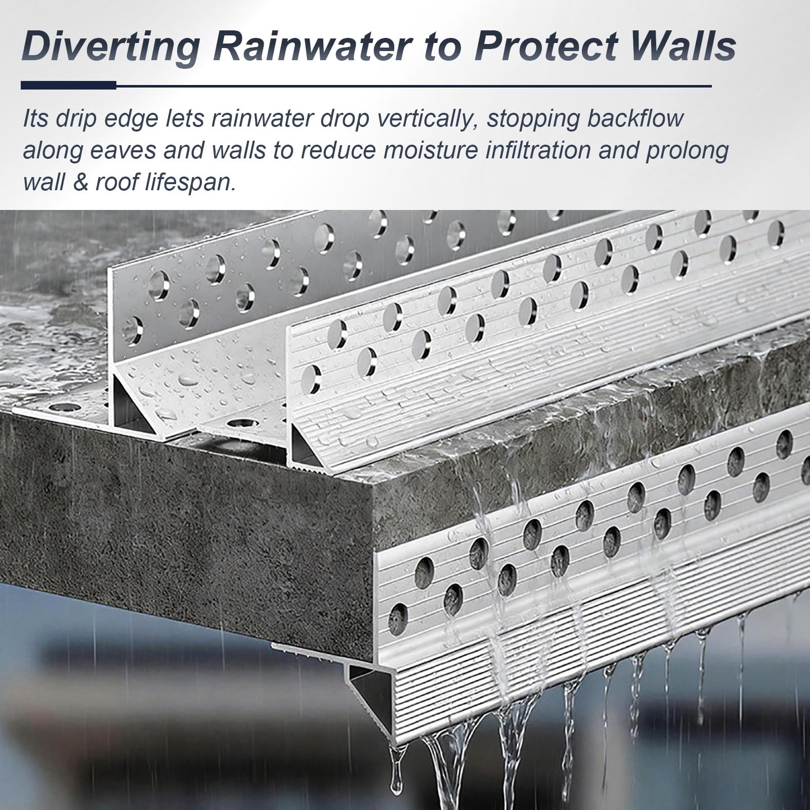 Tropfkantenprofil Feuchtigkeitsbeständiges Regenabweisprofil Aus Aluminium – Schutz für Wände und Dachüberstände; Tropfkantenprofil für Terrassen und Balkone(W0.4in/10mm,L9ft/2.7m)