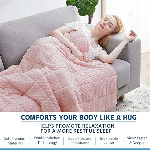 Miniatura 4 de Huloo Sleep Manta con peso tamaño Queen de 20 libras para adultos (60 x 80 pulgadas, rosa), transpirable, suave y con peso para todas las