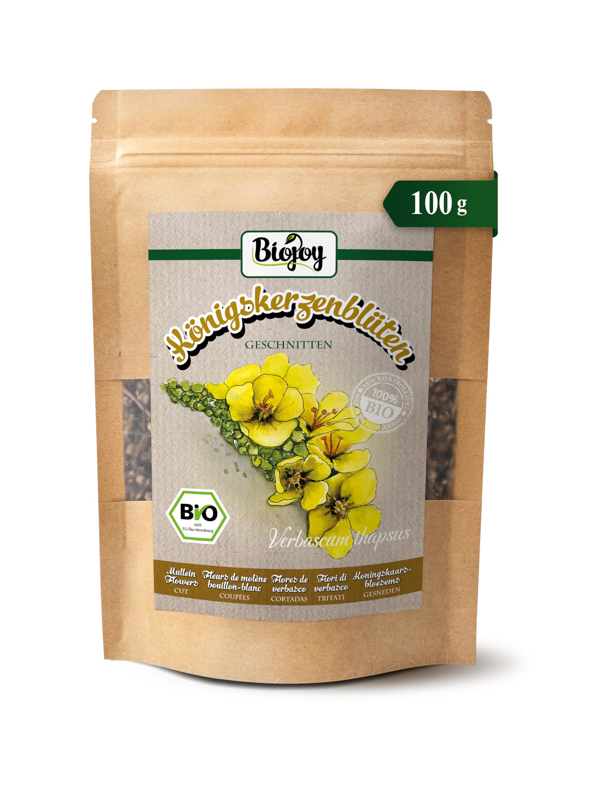 Biojoy BIO-Königskerzenblüten (100 g), getrocknet und geschnitten, Königskerzen-Tee (Verbascum thapsus)