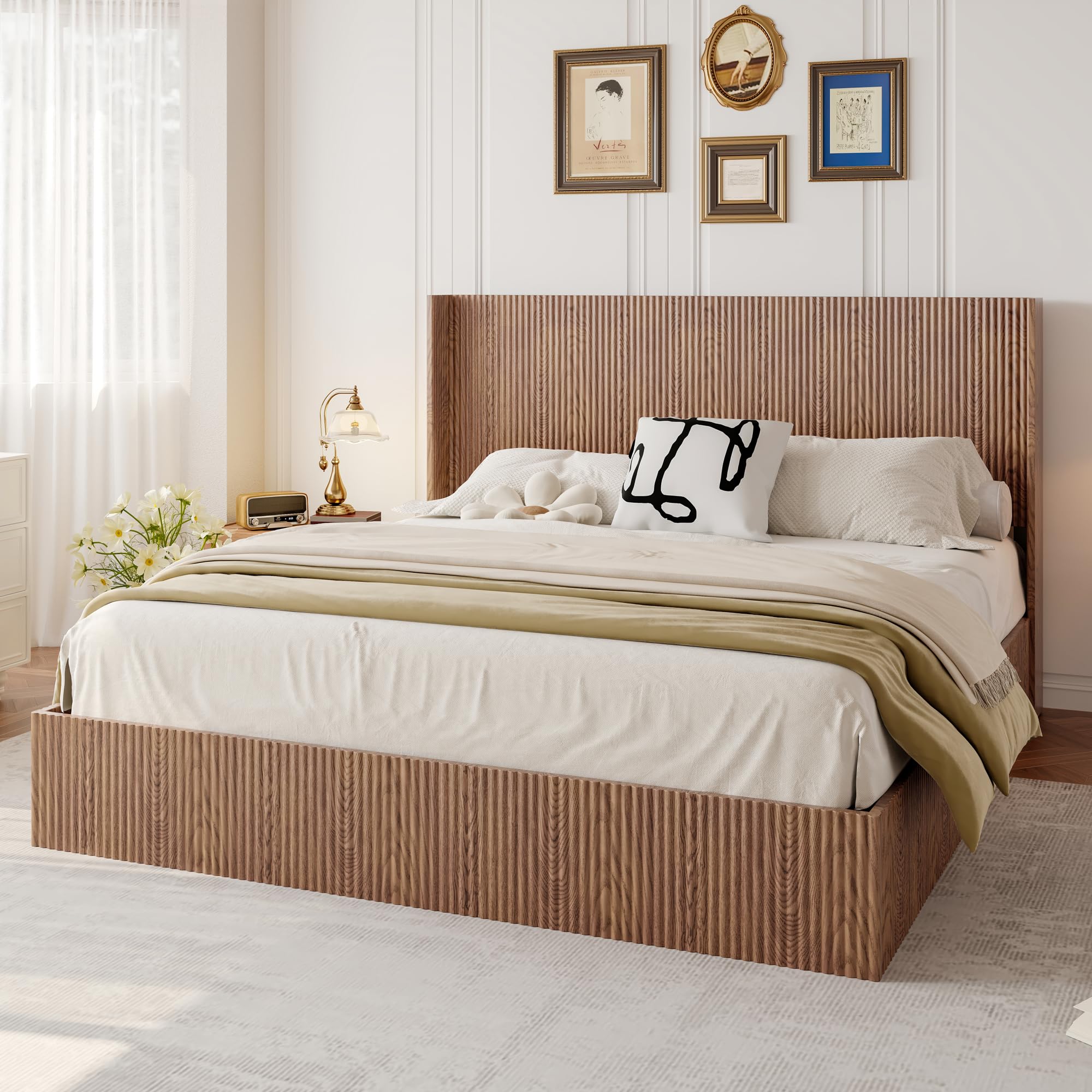 SABAITEC King Size Solid Wood Platform Bed Frame, Wooden Platform Bed Frame with Lift Storage, Solid Wood Leg/No Box Spring Needed/Noise Free/Brown