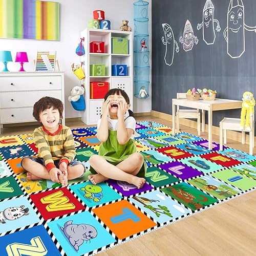 Miniatura 2 de Blue Kids ABC - Alfombra educativa con diseño de números ABC para sala de juegos, habitación de niños, habitación de niños, habitación de bebé, 2