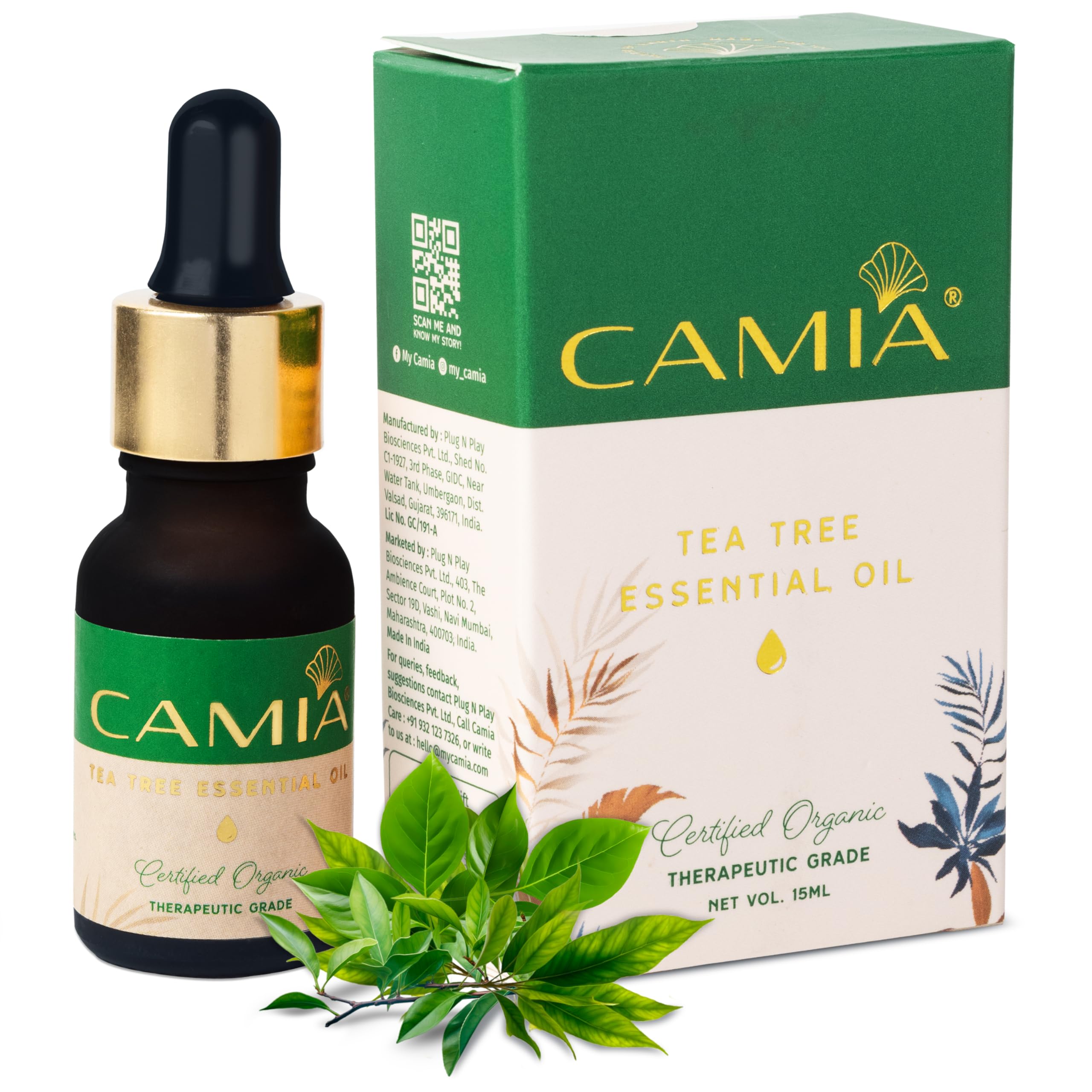 CAMIA - 100% Organic & Natural Tea Tree Essential Oil | Natural Therapeutic Grade Essential Oil | Good For Anti-Acne & Clear Skin | Ideal for Dry & Oily Skin | Chemical & Preservative Free | 15 ML (B09RMT711N) Amazon Price History, Amazon Price Tracker
