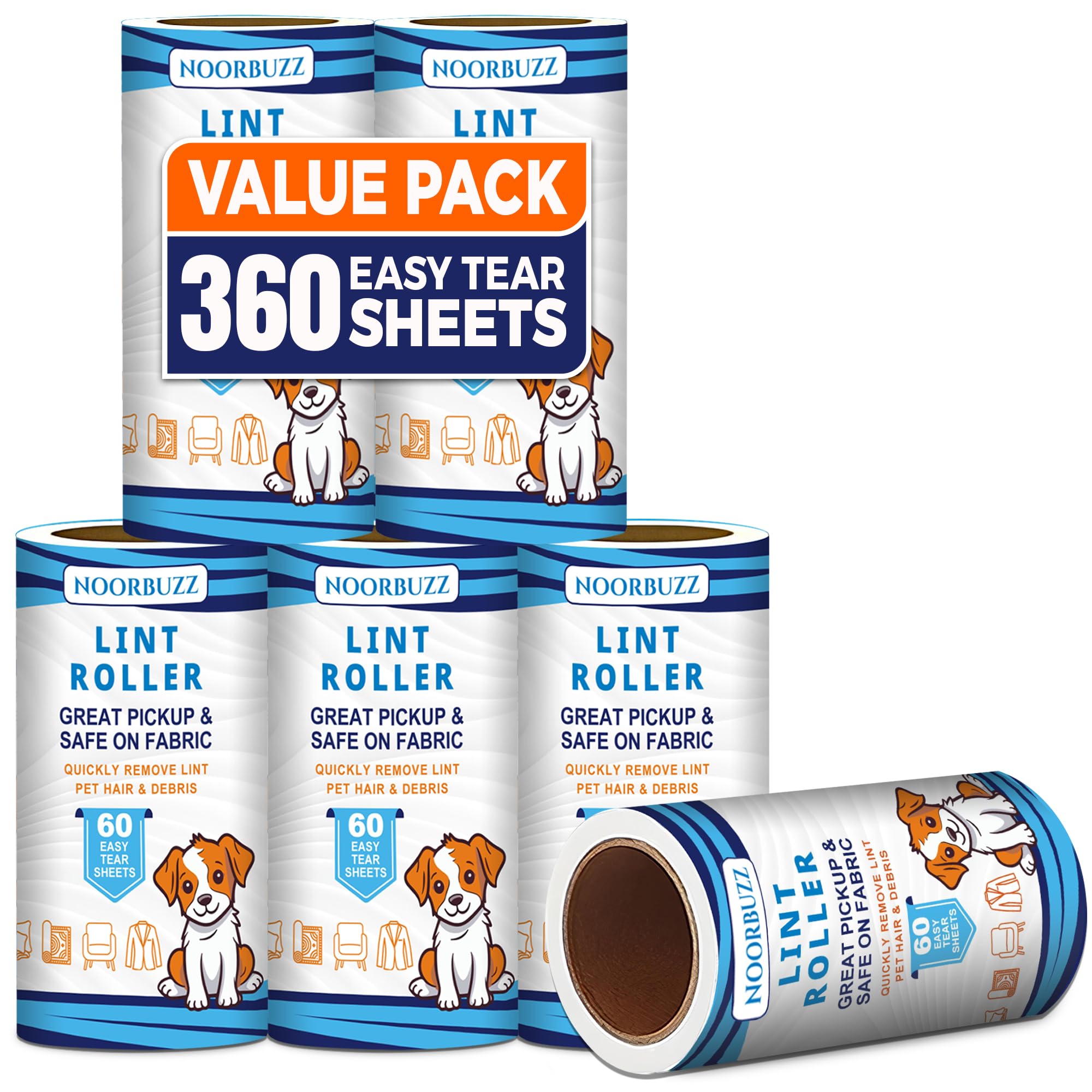 Extra Sticky Lint Roller Refills – 600 Sheets (10-Pack) Pet Hair Remover Rolls for Clothes, Furniture, Bed, Carpet & Bedding | Easy-Tear Sheets, Reusable Fluff Brush (Handle Not Included)