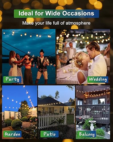 Miniatura 30 de Tira de luces para exteriores, luces de patio de 25 pies con 13 bombillas G40 inastillables (1 repuesto), impermeable, conectable, regulable, luces