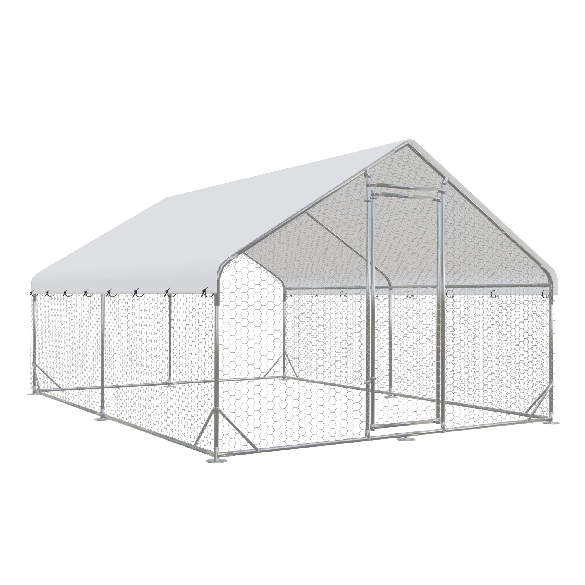 Large Metal Chicken Coop Run, Outdoor Chicken Coop,Walk-in Poultry Cage Spire-Shaped Chicken Run with Waterproof and Anti-Ultraviolet Cover for Outside,Backyard and Farm,13'x9.8'x6.4'