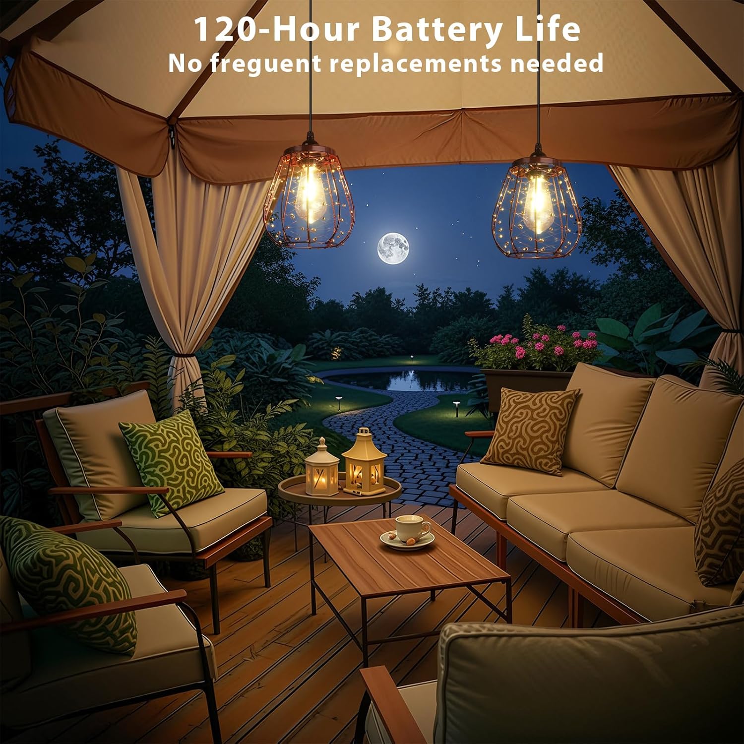 Battery Operated Outdoor Chandelier, Battery Operated Hanging Pendant Lights Waterproof for Gazebo, Pergola, Porch, Patio, Indoor & Outdoor Decor Lighting