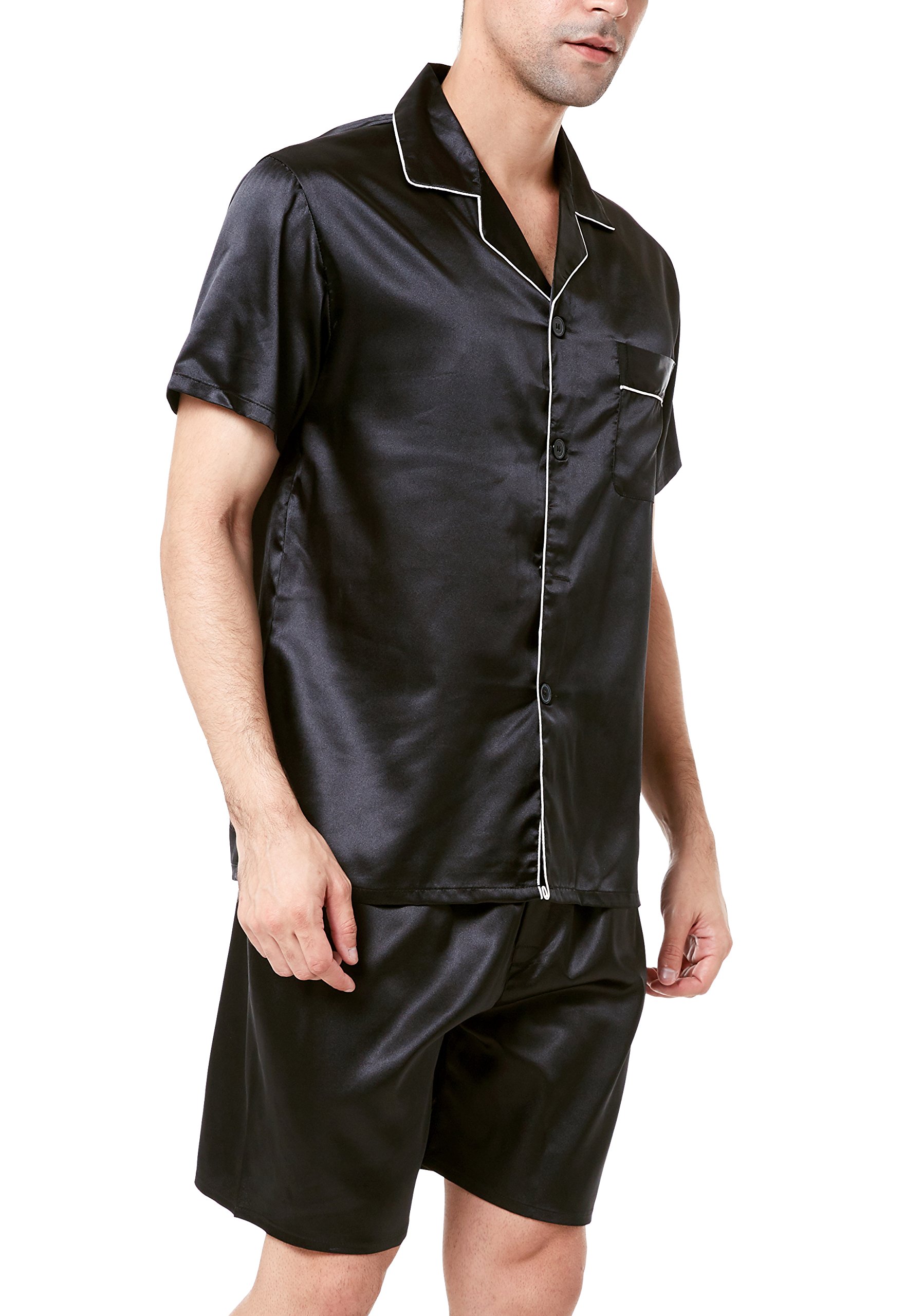 Conjunto de pijama de satén de manga corta para hombre con pantalones cortos