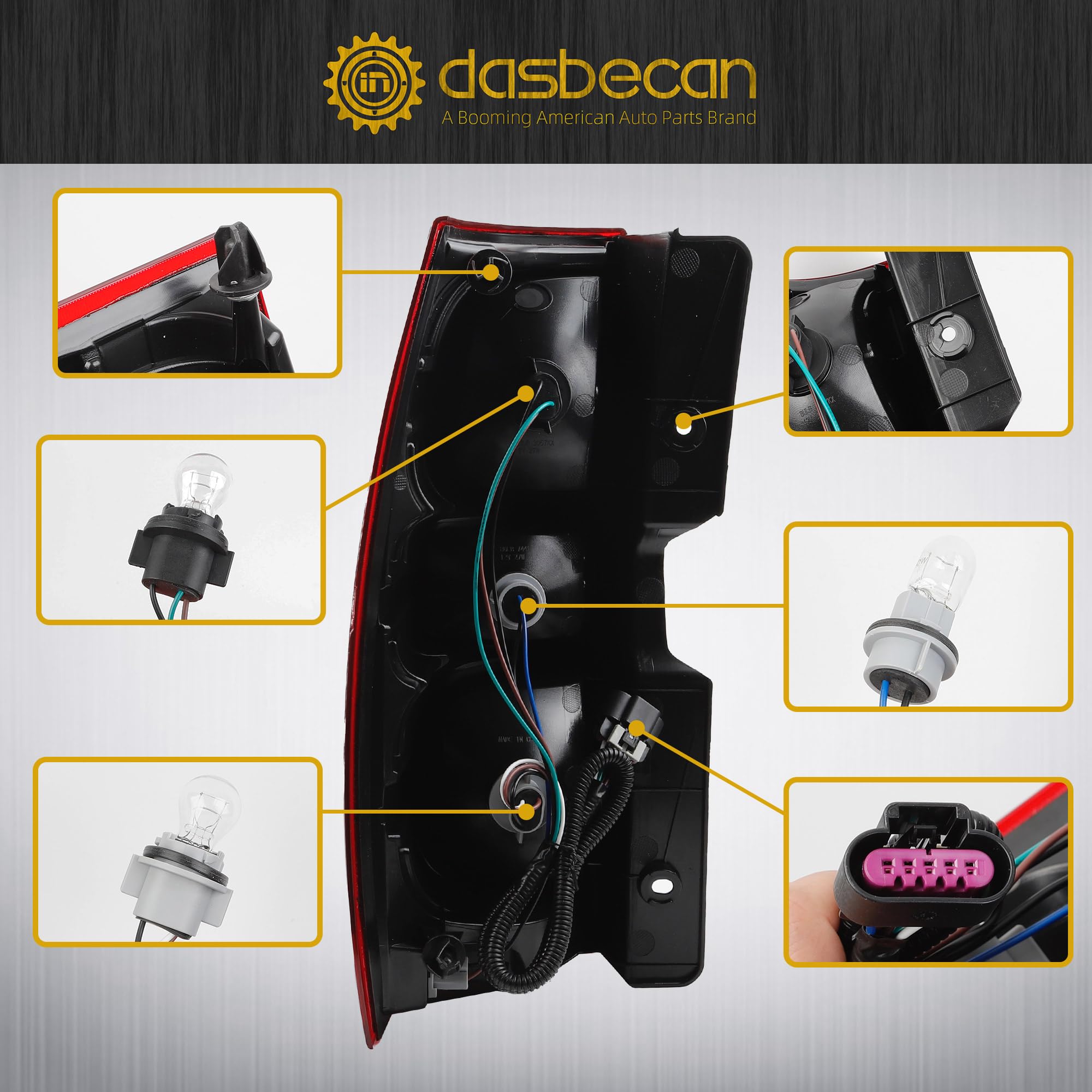 Dasbecan Rear Tail Light Assembly Compatible With 2007-2014 Tahoe Suburban Taillights With Bulbs & Wiring Harness Replaces# GM2801196 GM2800196 (Rear Left and Right Side)