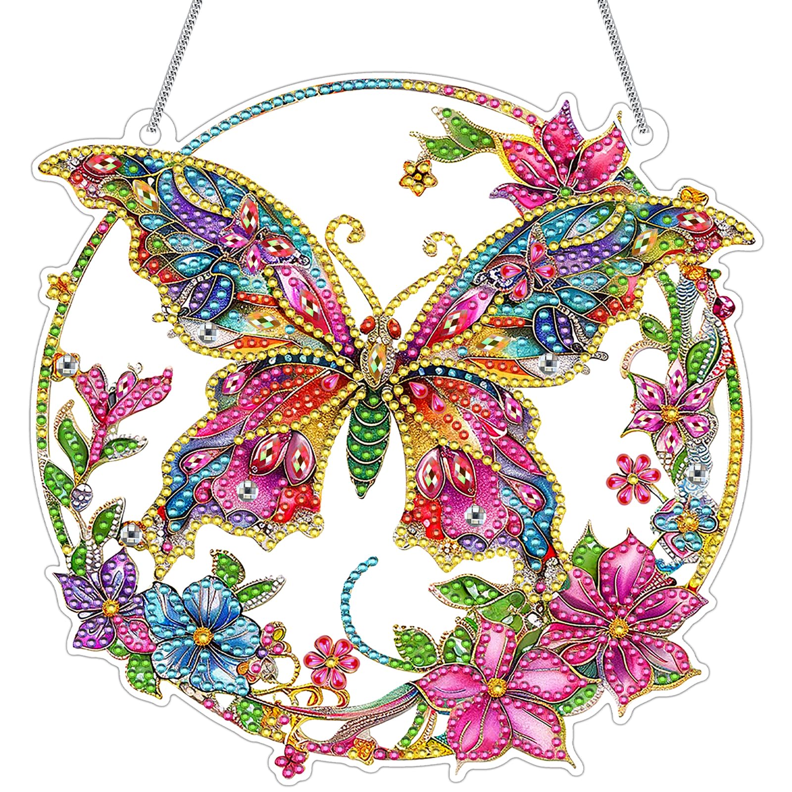 VeteUr RDCREW DIY Butterfly Diamond Art Wreath Kits - Special Shaped Rhinestone Diamond Painting Suncatcher Hanging Ornament Window Pendants Gift for Home Garden Wall Indoor Outdoor Decor, Small