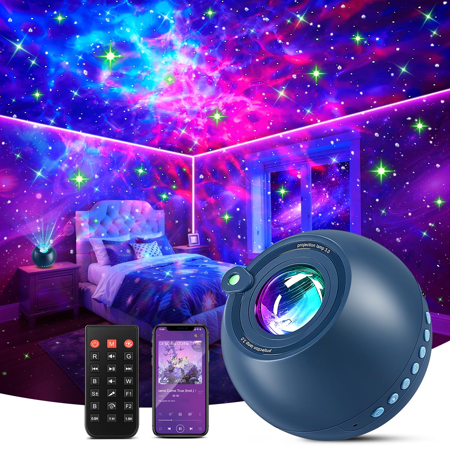 Galaxy Projector for Bedroom Star Projector for Bedroom,15-Color 15 White Noise Sound Machine for Sleep Galaxy Light Projector for Bedroom,Bluetooth Ceiling Star Lights for Bedroom,Teen Girl Gifts Boy