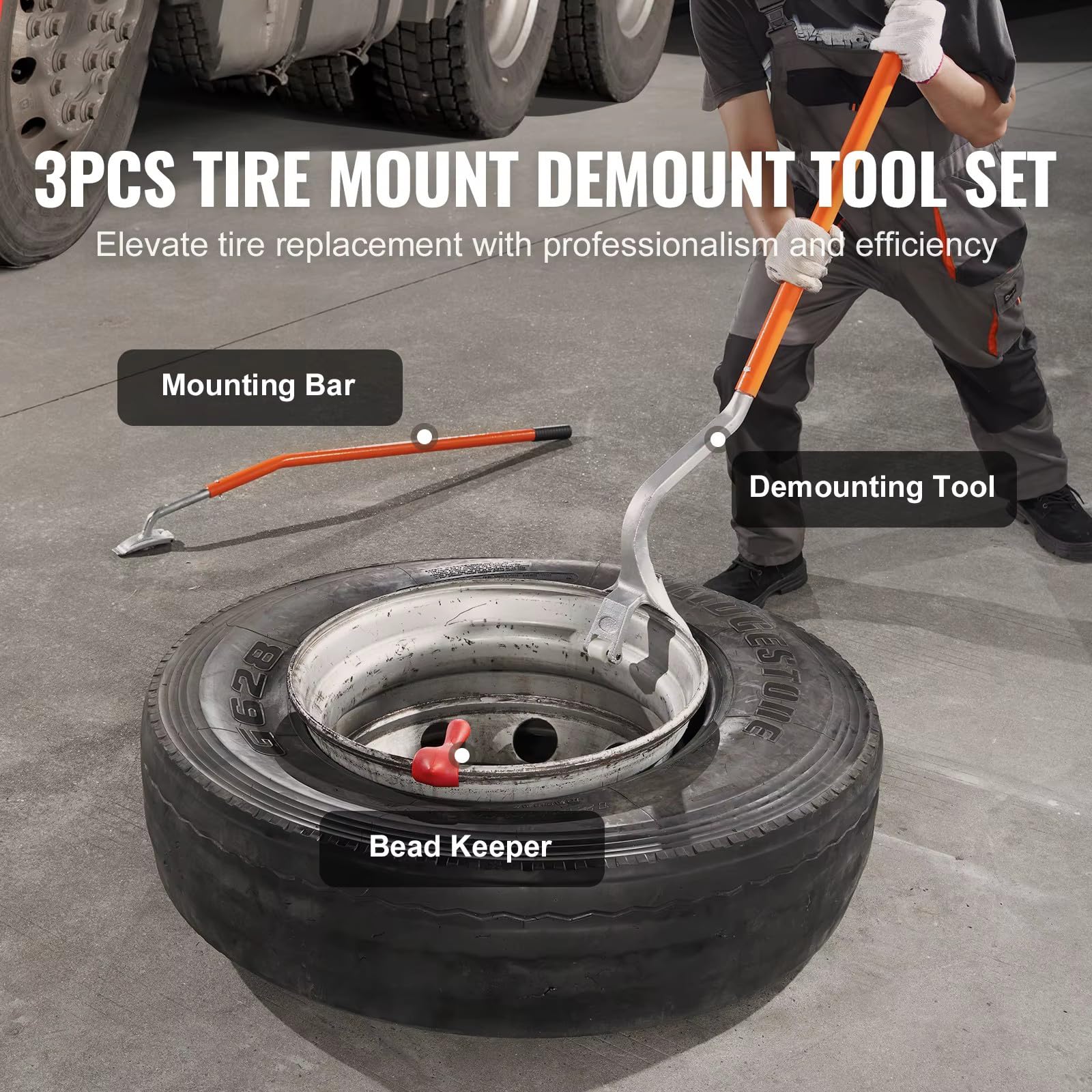 Strumento manuale per smontagomme per pneumatici tubeless, struttura in acciaio resistente per un facile montaggio e smontaggio