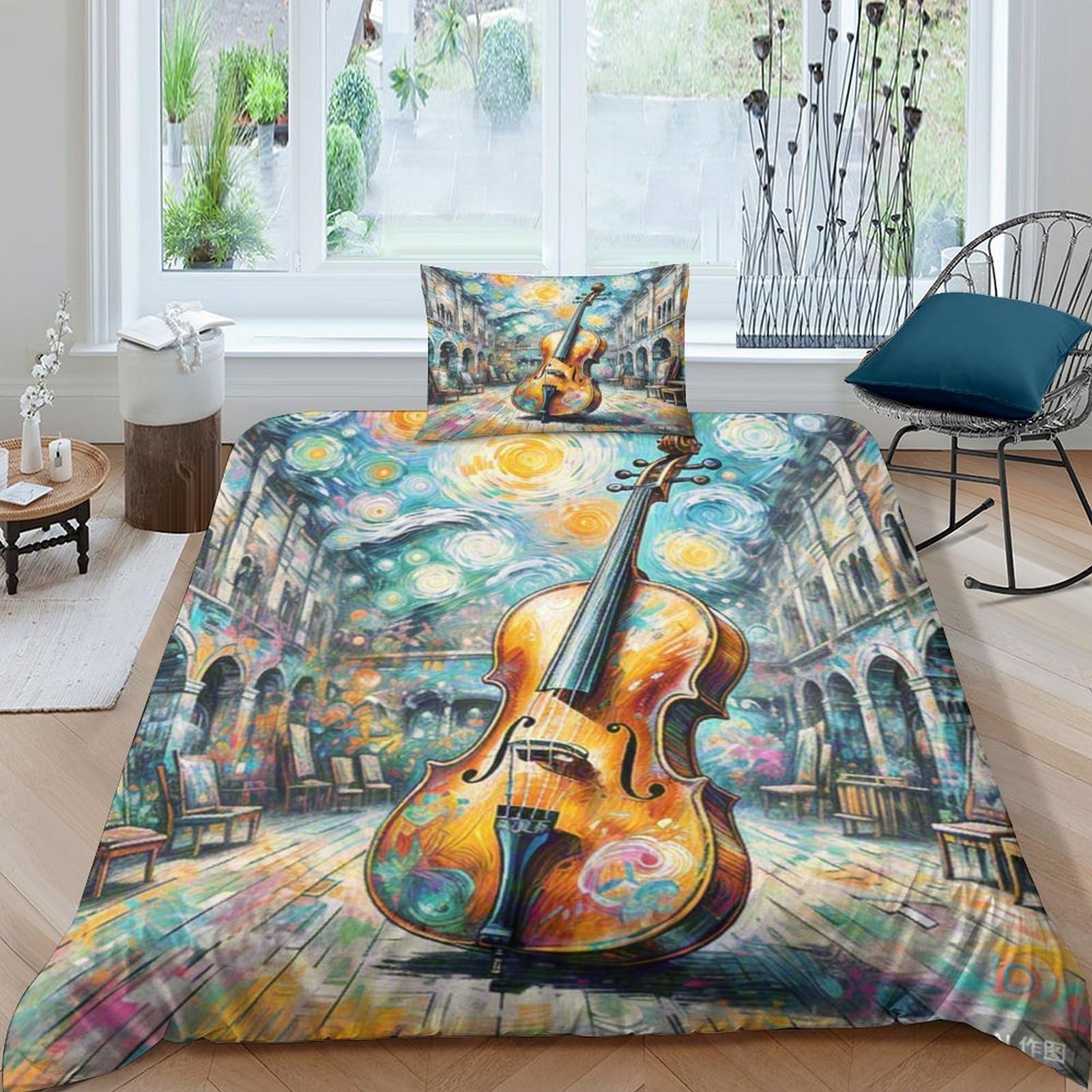 Parure de lit violoncelle 3D idée cadeau musique pour enfant et ado