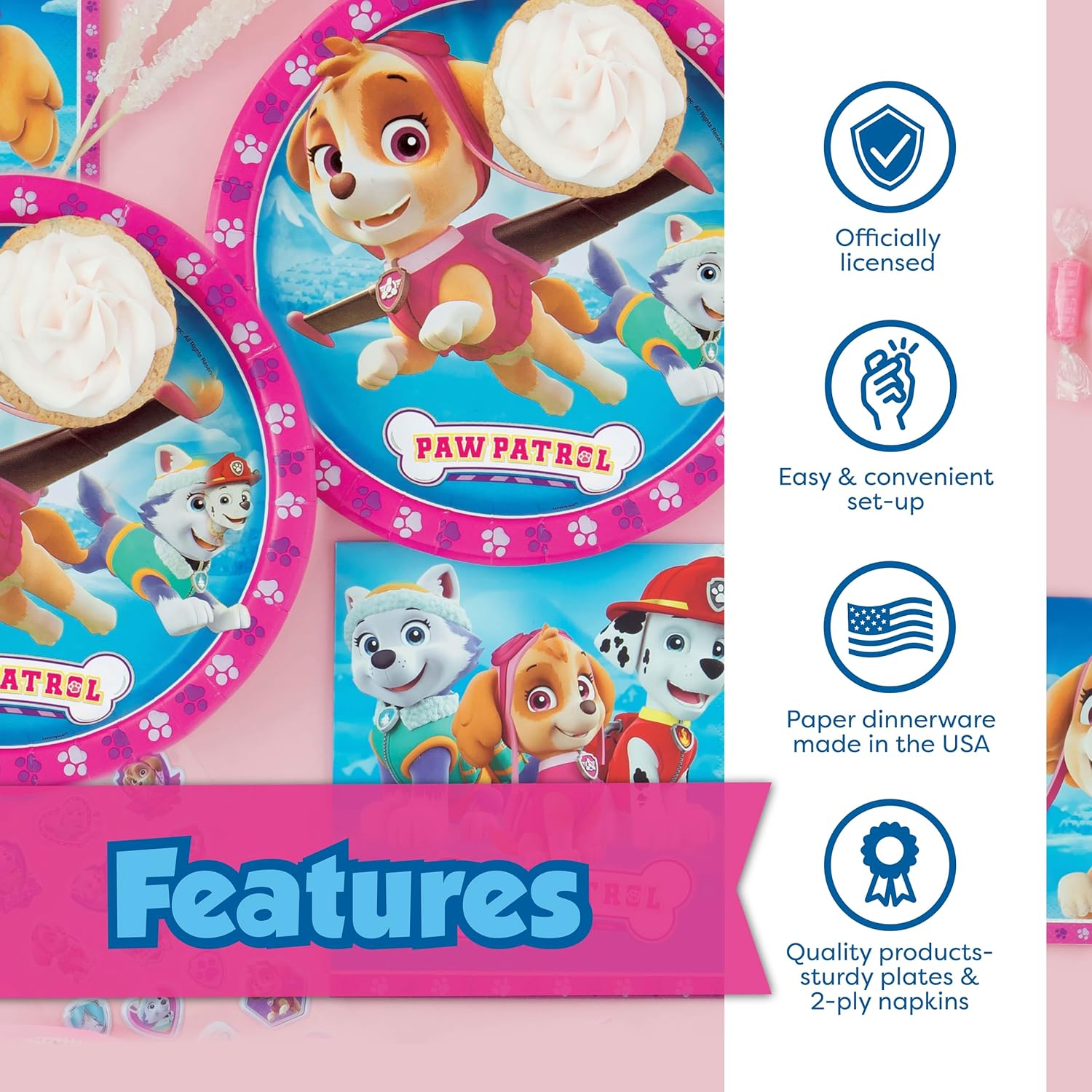 Skye Paw Patrol Birthday Decorations | Serves 16 | Balloons, Banner, Tablecloth, Plates, Napkins Sticker | Paw Patrol Party Decorations