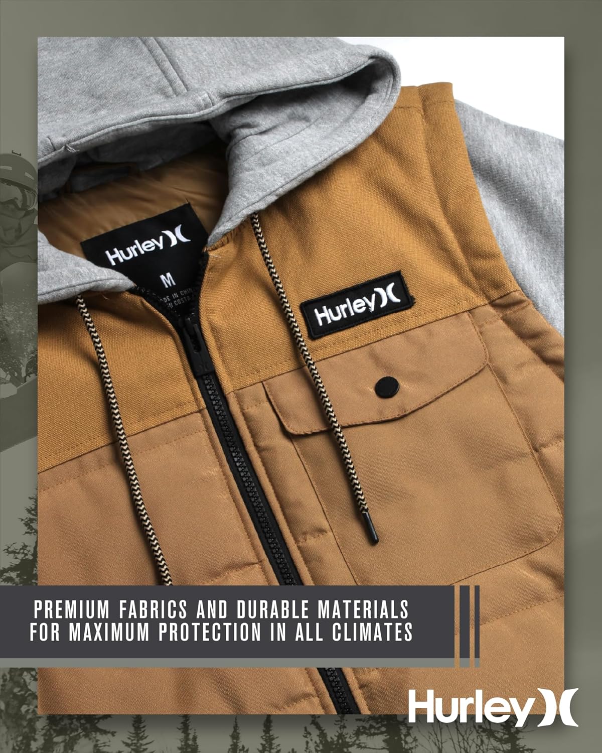 Hurley Mens Canvas Jacket - Lightweight Quilted Two Fer Hooded Sweater Vest Insulated Utility Work Jackets for Men - Image 4