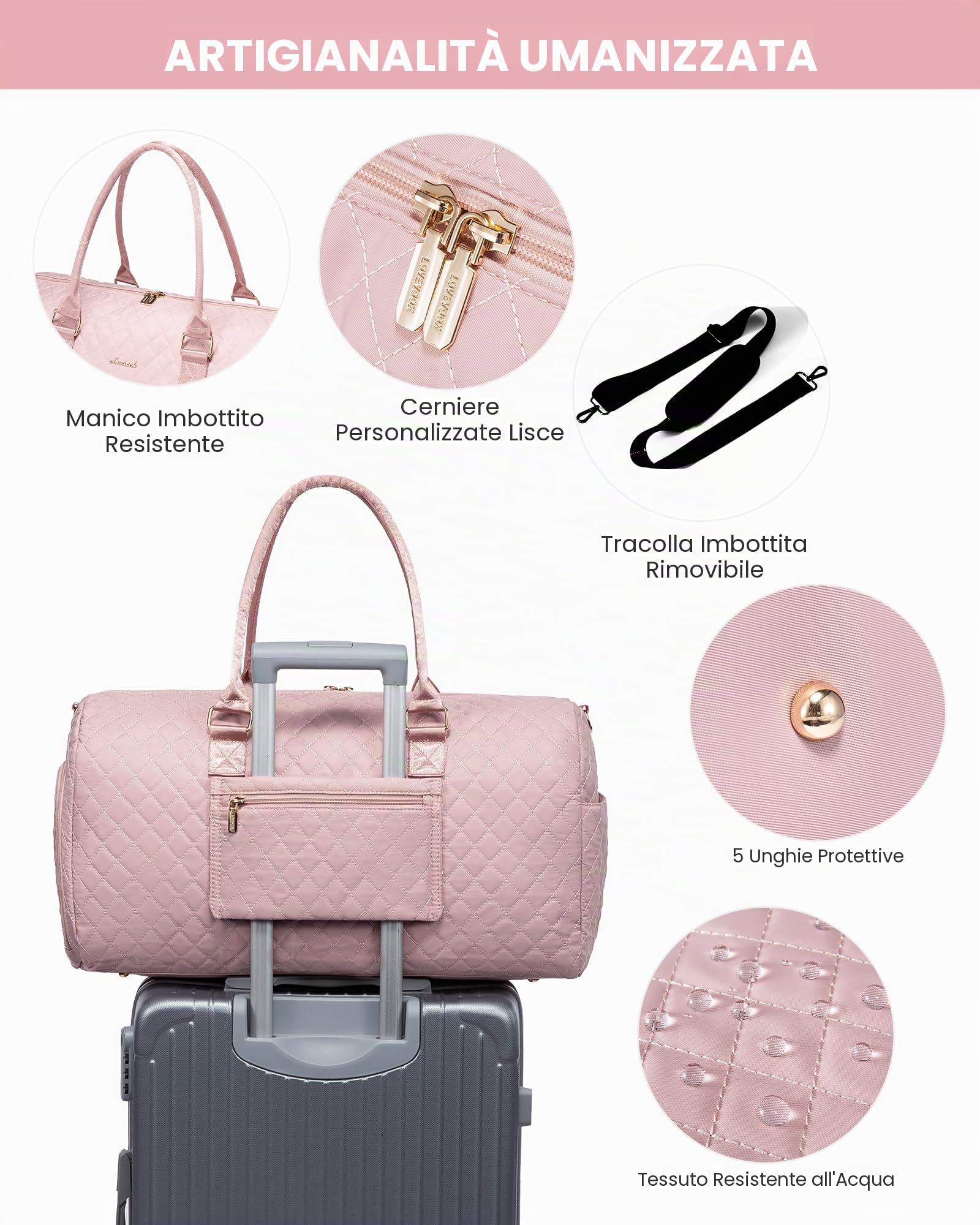 LOVEVOOK Borsone da Viaggio Donna Borsone Palestra con Scomparto per le Scarpe, Grande Borsa Parto Ospedale Mamma Nascita, Impermeabile Borsa Piscina Sportiva, Travel Weekender Gym Bag Rosa