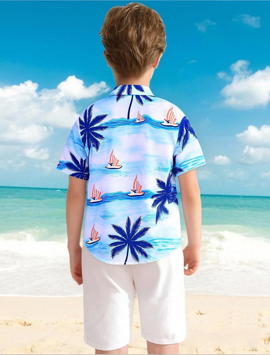 Hawaiian Shirt for Boys Button Down Wrinkle Free Shirt Short Sleeve Funny Beach Casual Summer Print Top for Kids 4-15 Years - Image 2