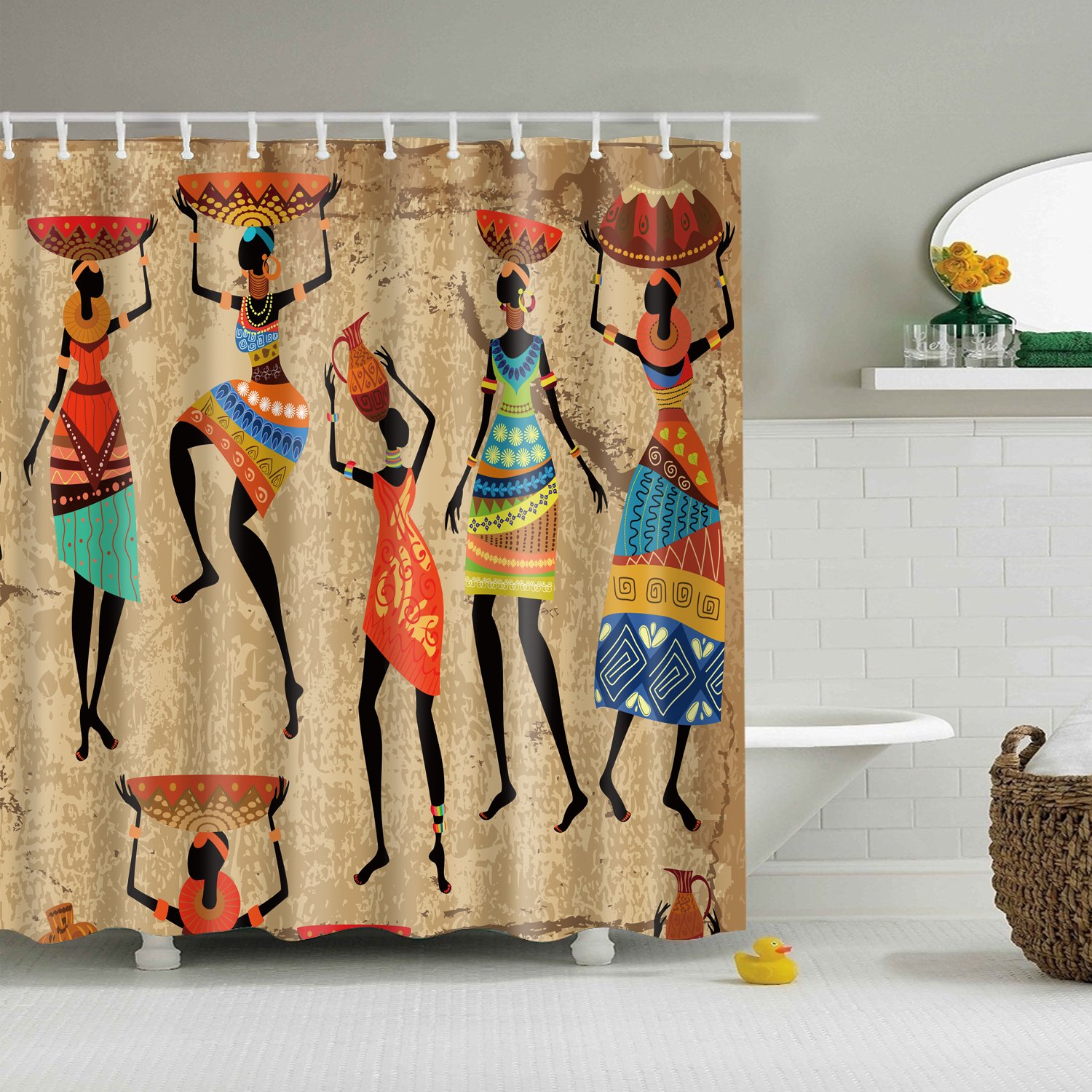 StoneMaxi 180x180cm Bathroom Shower Curtain, 100% Polyester Fabric Waterproof Anti-Mould Proof Mildew Resistant, Washable, Quick-Drying, with 12 Pcs Hooks (72 x 72 Inch) (African Style)