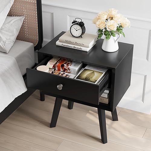 Miniatura 4 de Smart FENDEE Rattan Nightstand, Modern Nightstand with Drawer, Wooden Bedside Table with Storage, Small and Aesthetic Nightstand, Boho Night Stand