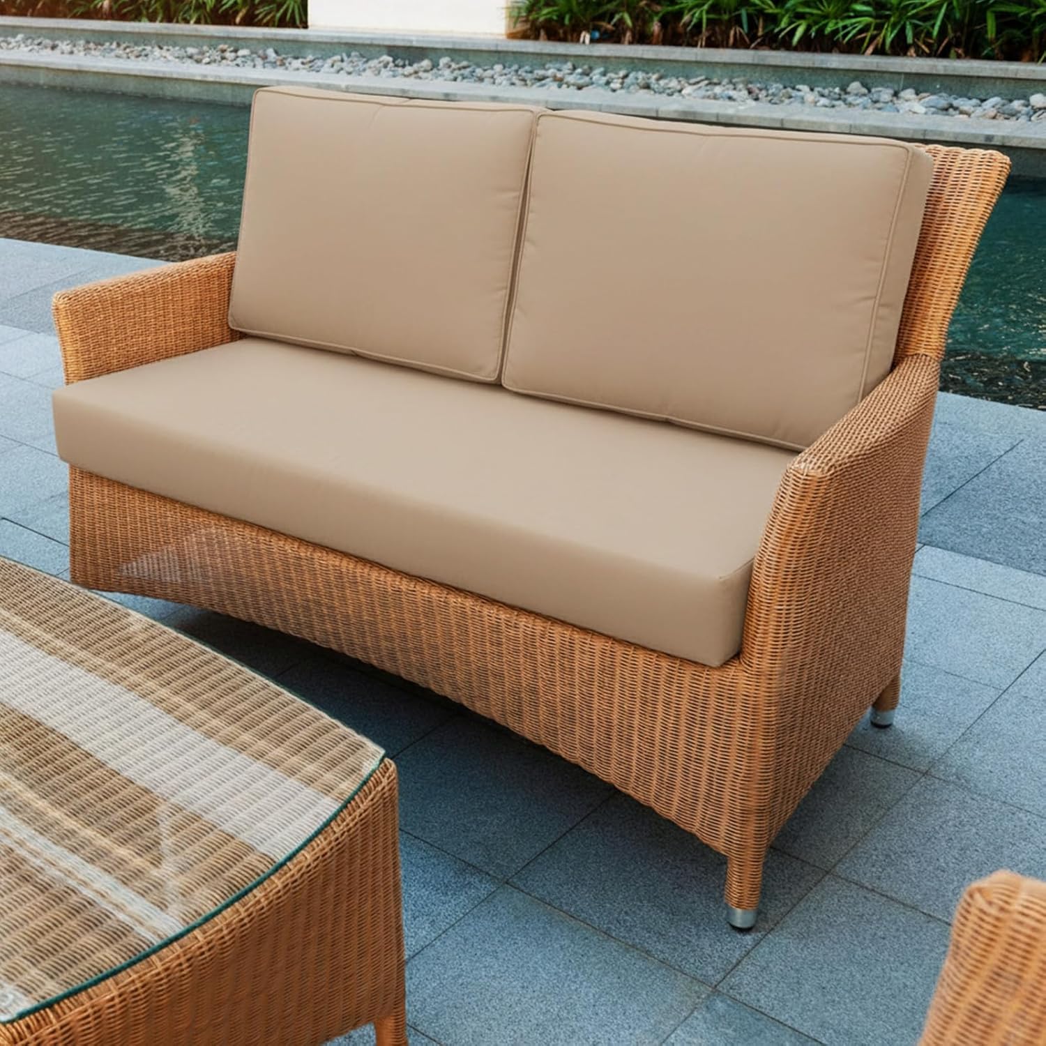 Wenqik 3 Pcs Waterproof Cushion Covers(Not Includes Cushion) 48'' x 24'' Outdoor Patio Furniture Seat Covers Fade Resistant Replacement Slipcover with Zipper for Outside Couch Swing Sofa(Beige)