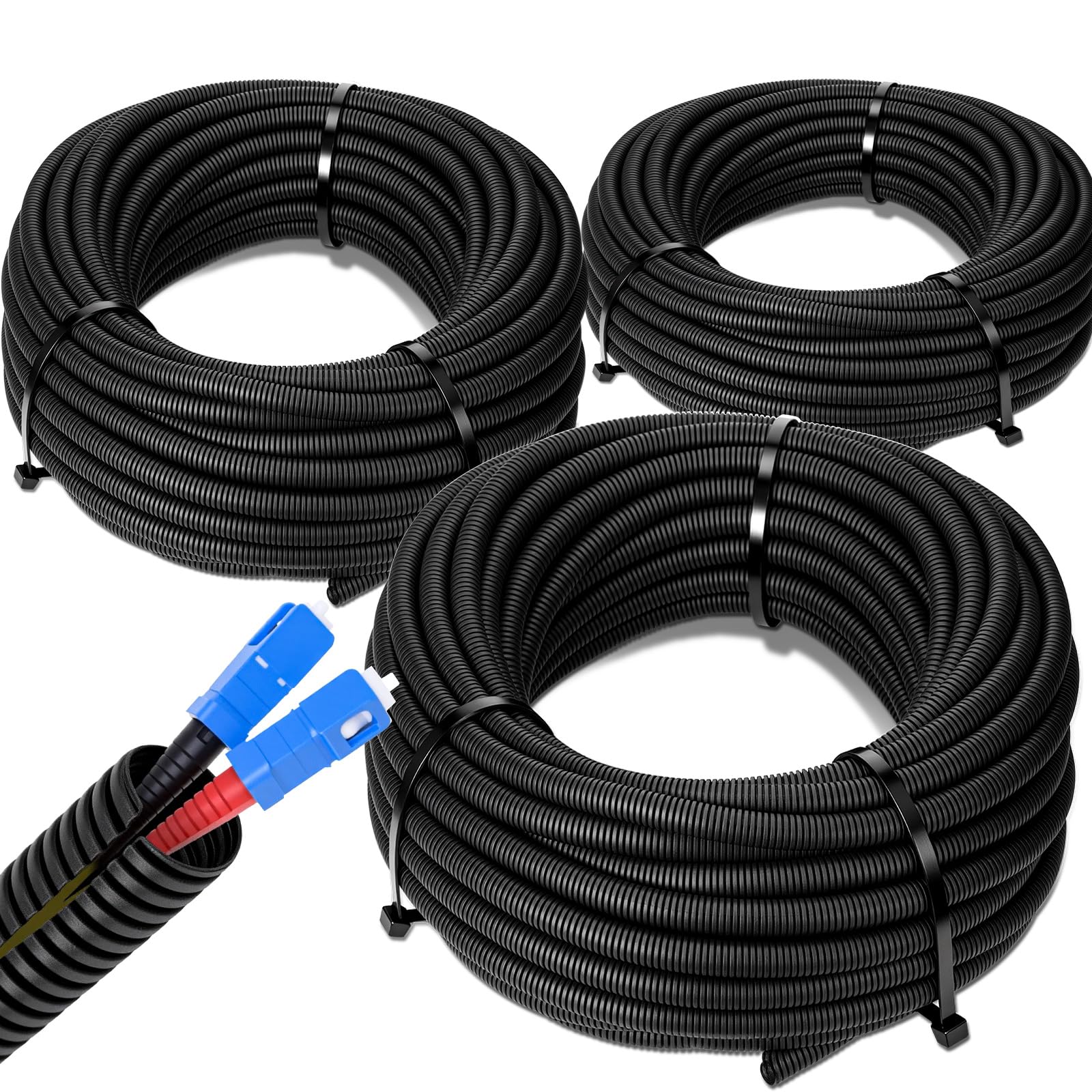 Sasylvia 3-Pack Split Wire Loom, 1/4', 1/2', 3/8' x 15 ft