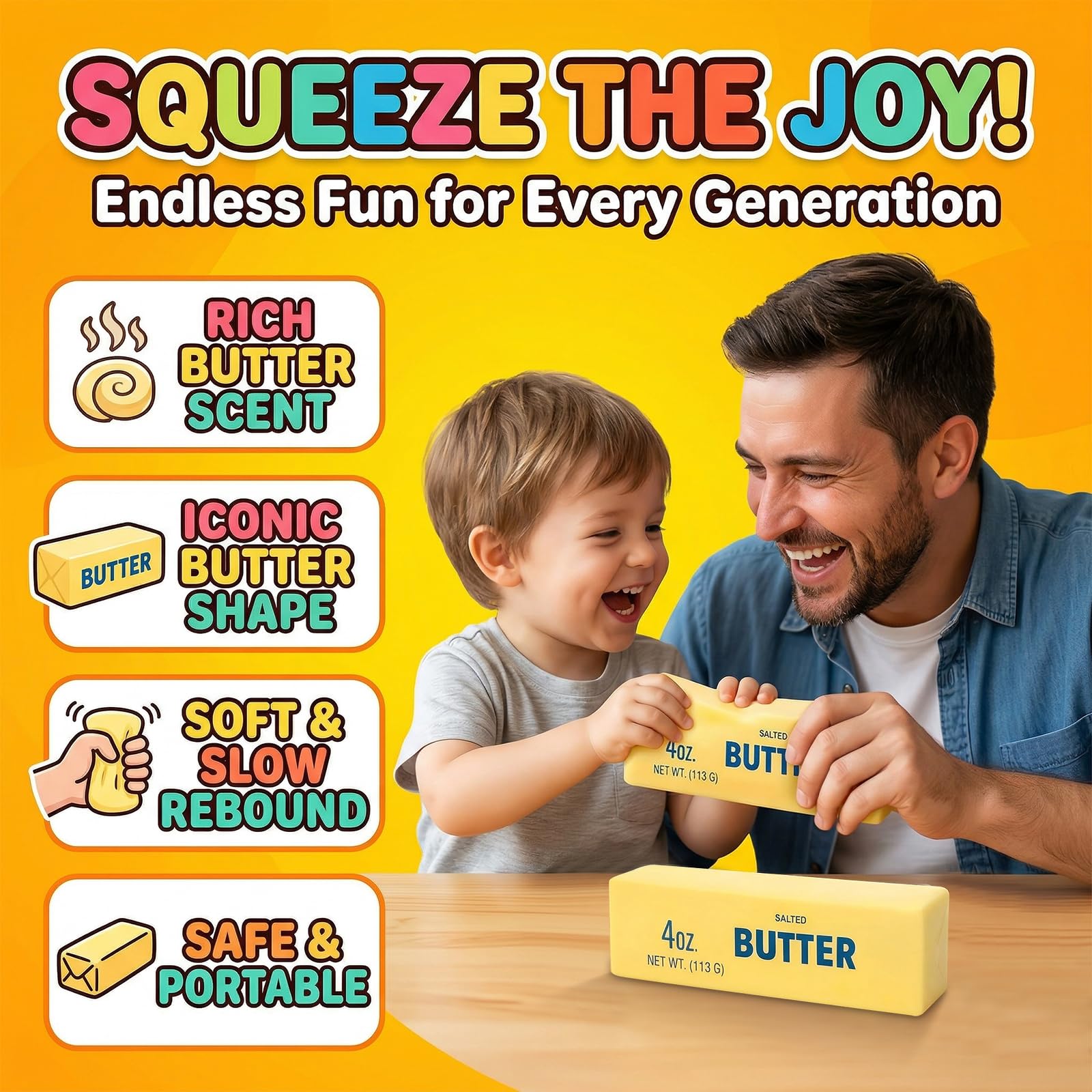 2 Stück Butter Squishy Fidget Toys, Squishy Butter Antistressball Kinder Erwachsener, Realistisches Fidget Toys für Stressabbau Erwachsener, Anti Stress Spielzeug, Das Geschenk für Ängste Stressabbau - 4