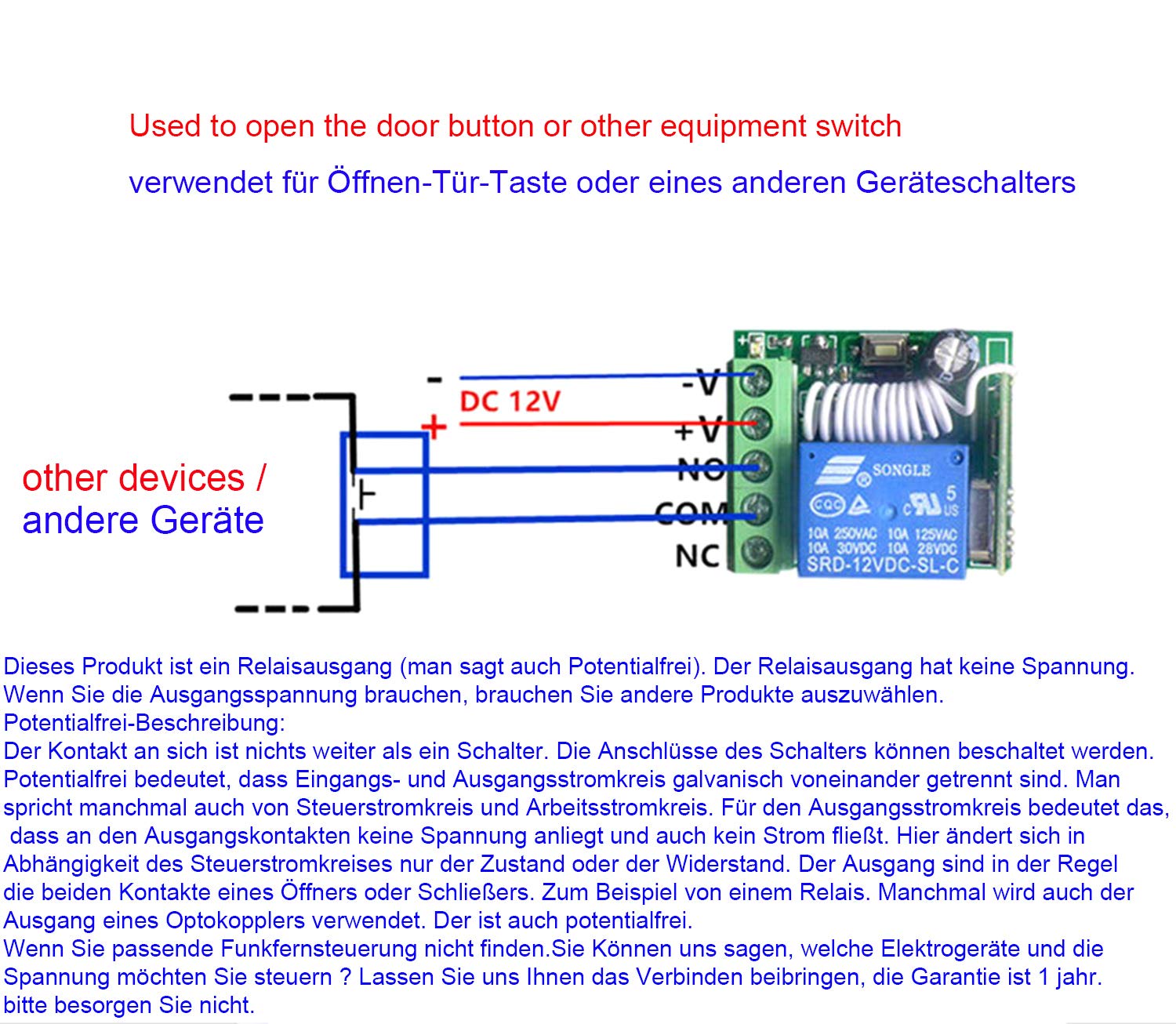 Interruptor inalámbrico de 1 canal de 12 V 24 V CC, sistema de interruptor de puerta, 1 receptor con 6 mandos a distancia, control de acceso con función de retardo 5S, 10S, 15S