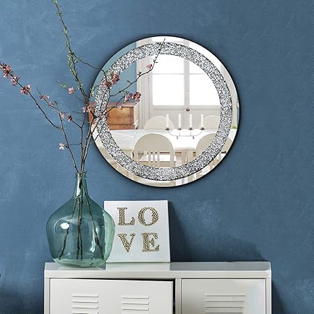 Amazon Com Qmdecor Crystal Crush Diamond Round Silver Mirror For Wall Decoration 23 5x23 5x1 Inch Wall Hang Frame Less Mirror Acrylic Diamond Decor qmdecor crystal crush diamond round silver mirror for wall decoration 23 5x23 5x1 inch wall hang frame less mirror acrylic diamond decor