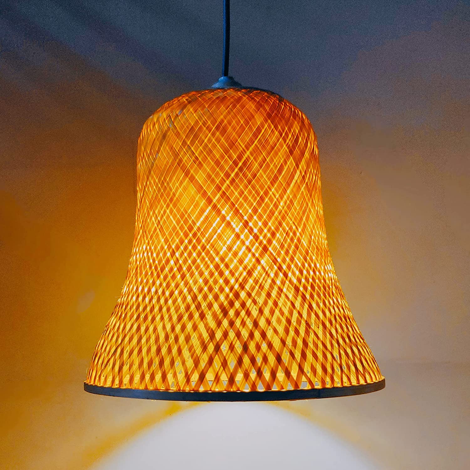 Cane Handicraft Hanging Lamps For Livingroom Home Decoration Cane Lamp Shades Hanging Macrame Lamp Bamboo Lights Balcony, 10Dx9H Inch, (Wire & Holder not Included)-image-18